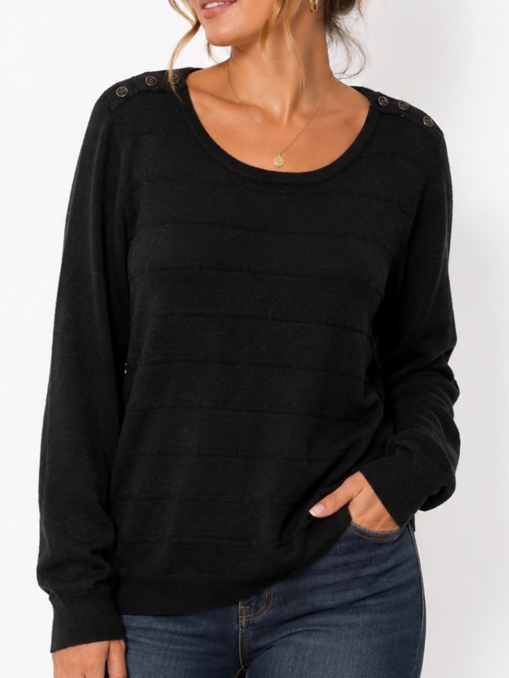 Classic Editions Sweater Womens Size Large Black Textured Career Quiet Luxury